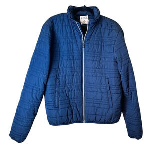 Original PENGUIN Navy Quilted Pufffer Bomber Jacket Coat Hooded size Large